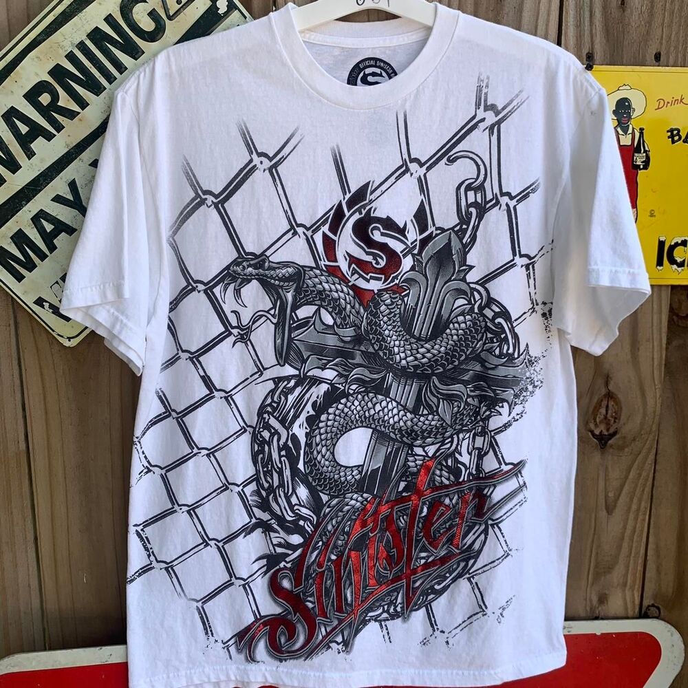 Vintage Y2K Sinister Brand Snake and Sword and Chains T-shirt Size L